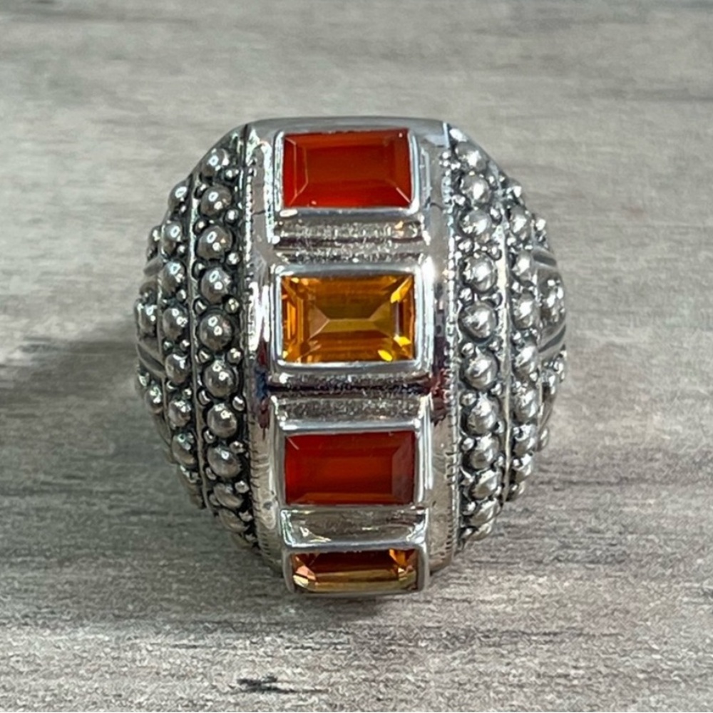 Nicky Butler 925 Sterling Silver Carnelian and Honey Topaz Gem Dome Ring